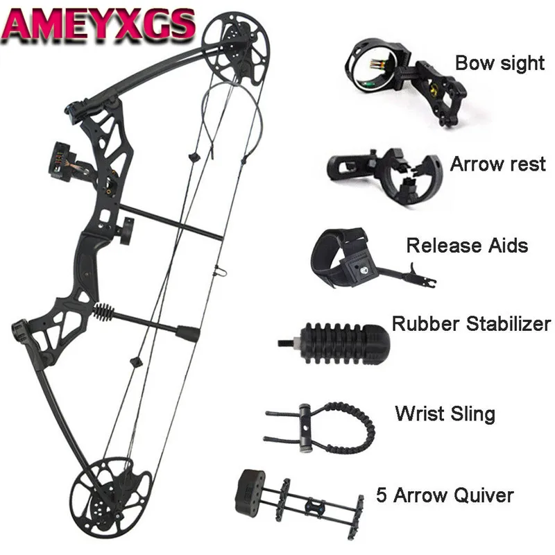 

Archery Compound Bow Sets 30-70lbs Sight Stabilizer Arrow Rest Arrow Quiver Adault Compound Bow Kits For Hunting Shooting Sports