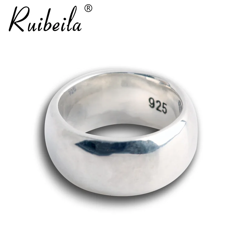 ruibeilaS925 Silver Glossy Couple Ring Men and Women 9mm Wide Face Ring Personality Simple Jewelry Ring Single