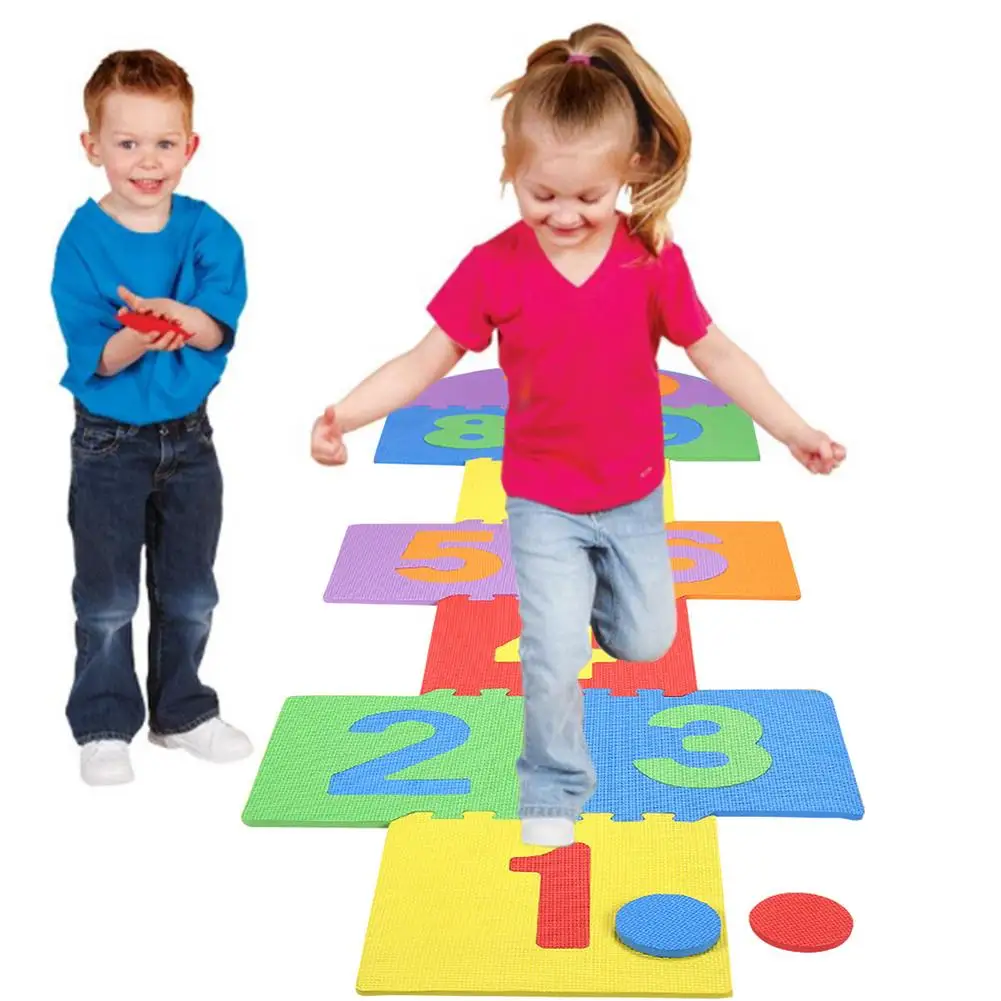 10pcs número hopscotch jogar esteira de espuma macia telhas bloqueio quebra-cabeça números piso almofada caminho decalques playmat para crianças