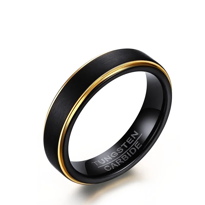 5mm Wide Gold Line Tungsten Steel Ring Men's Wedding Jewelry Tungsten Carbide Rings