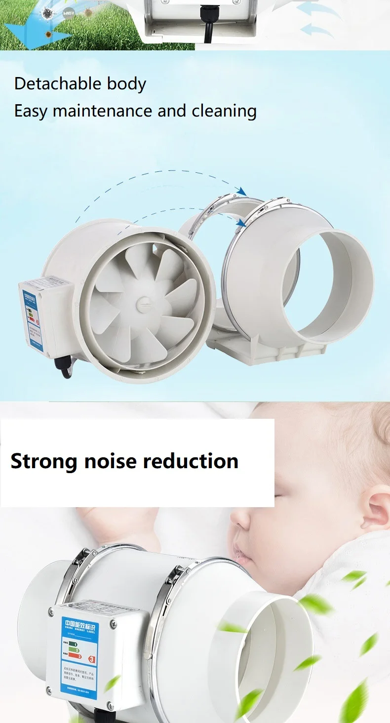 4inch 220V Exhaust Fans Home Silent Inline Pipe Duct Fan Bathroom Extractor Ventilation Kitchen Toilet Wall Air Clean Ventilator