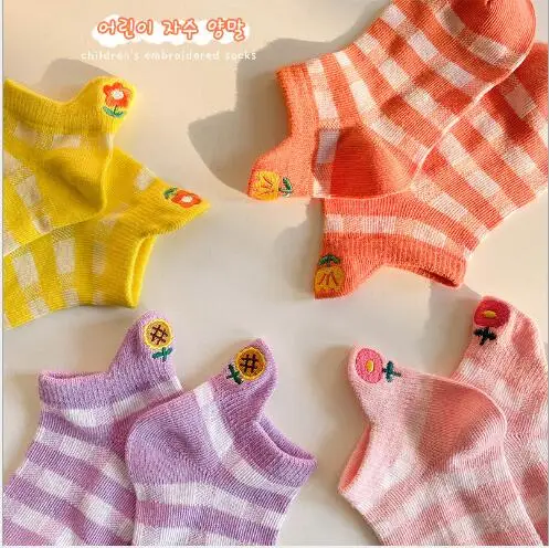 

1-12 Year 4Pairs/Lot 2021 spring and summer cute baby socks female combed cotton children boat socks