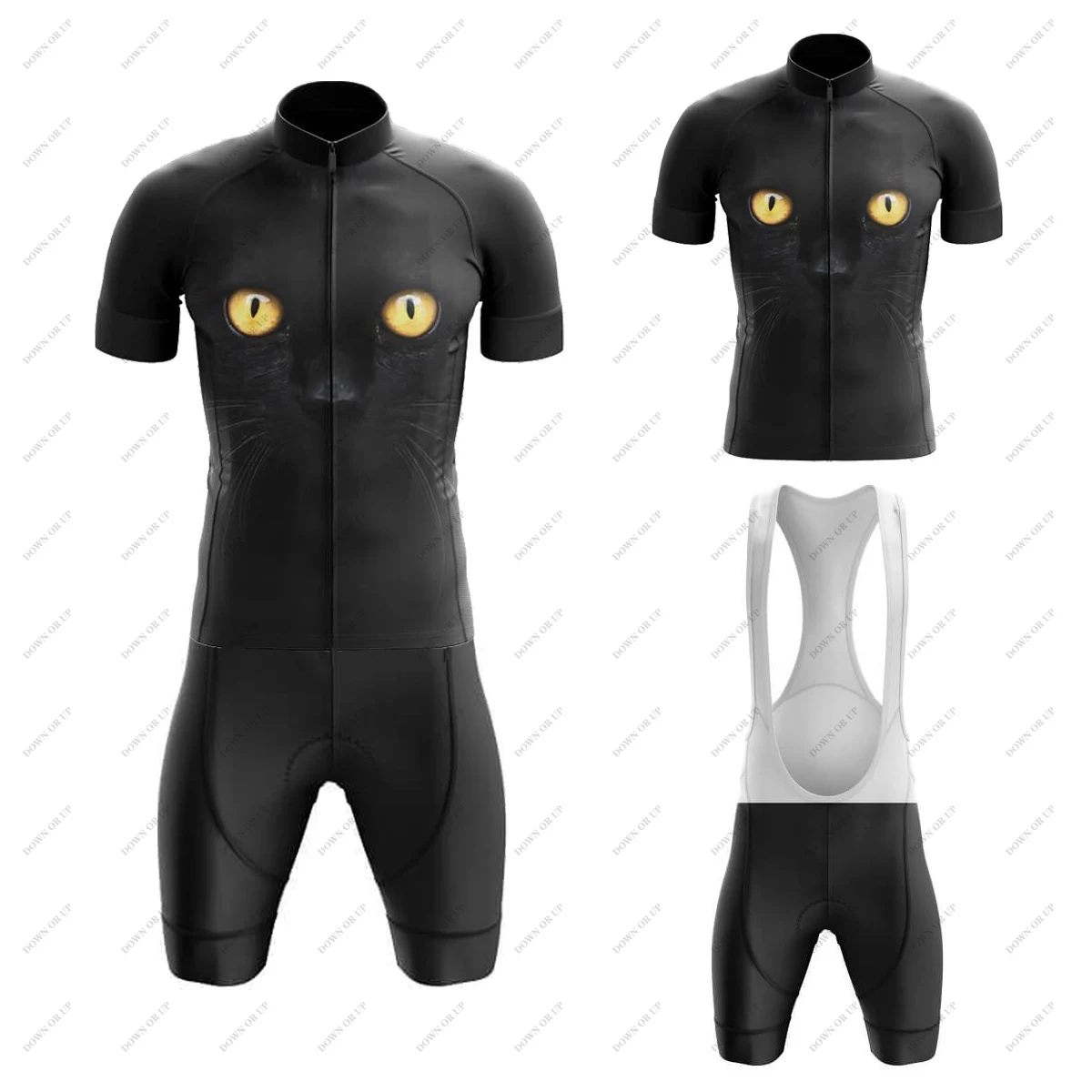 Black Cat Men's Cycling Jersey sets Bicycle Short Sleeve 19D GEL Bib shorts  MTB Bike Clothing Maillot Ropa Ciclismo Hombre