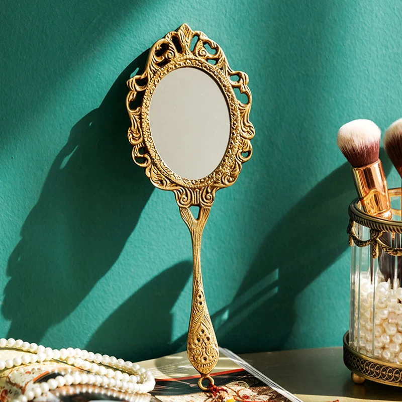 Makeup Mirror зеркало Resurrection INS Style European Convenient Handle Circular Mirrors Household Decoration Photography Props