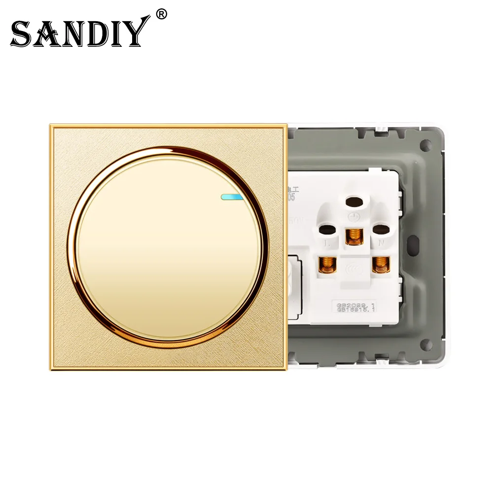 Lamp Wall Switch Embedded Installation Household 86 Round Gold Switch Panel One Open Single Double Control Concealed Wall