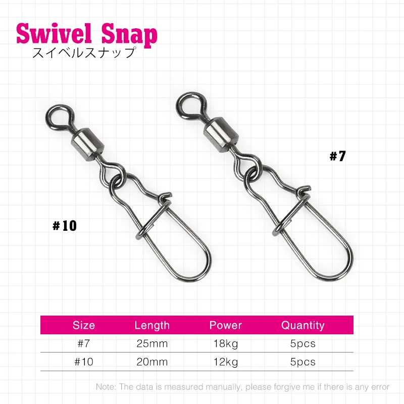 TSURINOYA Fishing Connector Swivels Pin Snap #7 #10 Rolling Swivel Stainless Steel Snap Swivels Tackle Fishing Accessories