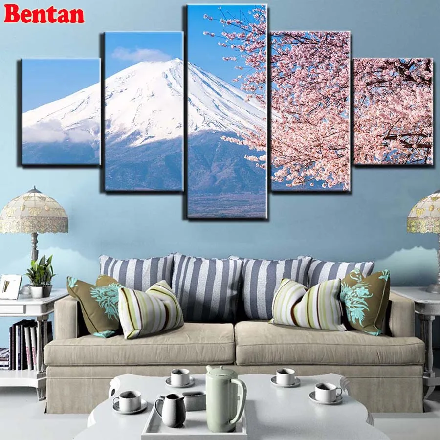 

5 шт. Алмазная мозаика Сакура Снежная гора Landscap, алмазная живопись, вышивка крестиком, стразы, вышивка, полная квадратная круглая дрель