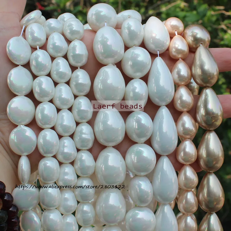 White Shell Pearl Water-Drop Oval Many shapes Loose beads ,For DIY Jewelry Making ! Necklace ,Bracel