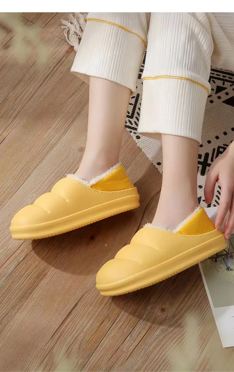 2024 New Women Home slippers EVA Light weight Waterproof slippers outdoor warm cotton Plush soft platform shoes for winter