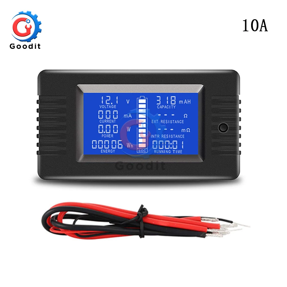 PZEM-013 10A Battery Tester Voltmeter Ammeter Power Voltage Current Impedance Capacity Energy Time Meter Monitor built-in shunt