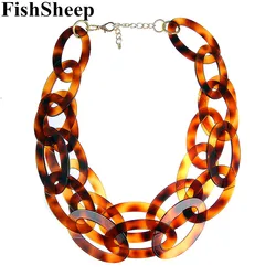 Fishsheep Trendy Geometric Layered Leopard Acrylic Necklaces For Women Big Resin Chain Collar Long Pendants Necklaces Jewelry
