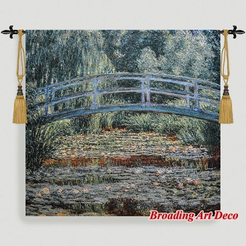 Claude Monet The Japanese Bridge Jacquard Weave Tapestry Wall Hanging Gobelin Home Art Textile Decoration Aubusson Cotton 100%