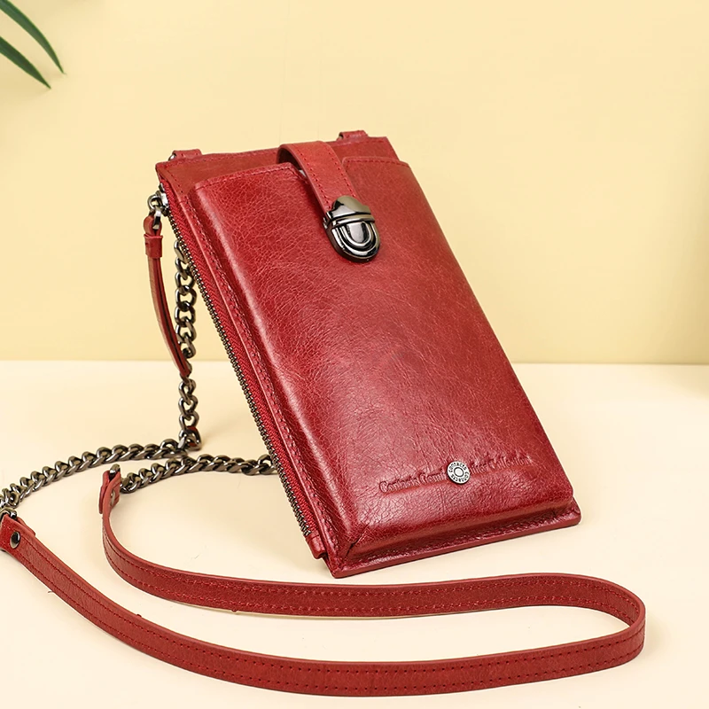 Contact\'S Shoulder Bags For Women Genuine Leather Crossbody Bag Fashion Small Phone Bag Card Holder Long Clutch Wallet Cartera