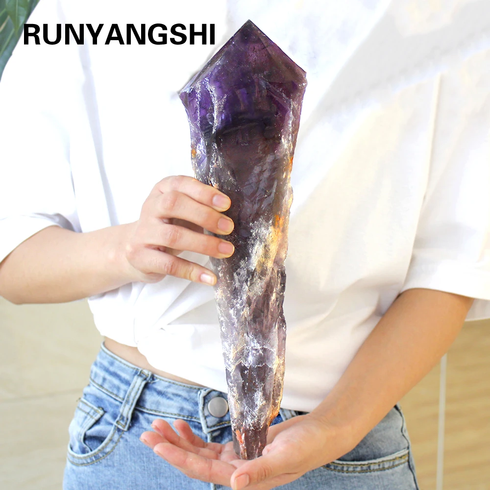 

Super size Natural Amethyst Quartz Cluster Crystal Rod Point Specimen Scepter Super power Spirit Healing Gemstone energy