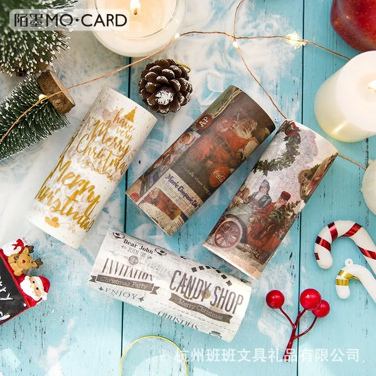 Retroน่ารักคริสต์มาสตกแต่งWashiเทปกระดาษญี่ปุ่นXmas MaskingเทปDIY Scrapbooking Journalingสติกเกอร์ของขวัญเด็ก