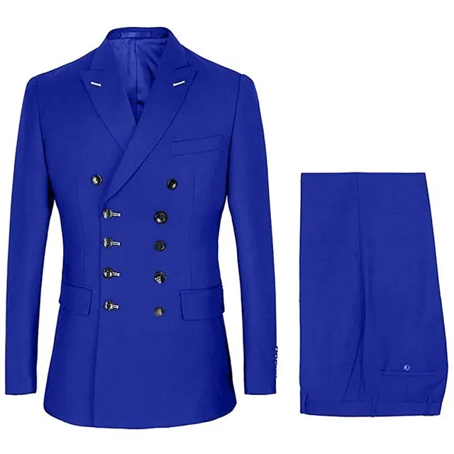

New Fashion Custom Made 2020 Royal blue Double Breasted Men Suit Formal Business Wedding Tuxedos terno masculino (Jacket+Pants)