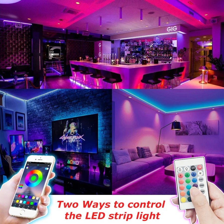 Bluetooth LED Strip Light Kit 12V 220V 5050 RGB Neon taśma Remote Control Luminous Ribbon Band Decoration for Kitchen Waterproof