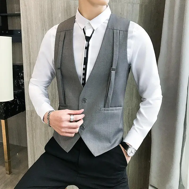 Men\'s Slim Vest Fashion Simple Wedding Suit Business Casual Vest Sleeveless Vest