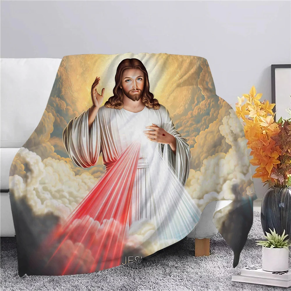 CLOOCL Jesus God Flannel Blanket 3D Printed Plush Flannel Blankets Adult Home Office Sofa Travel Washable Casual Student Blanket