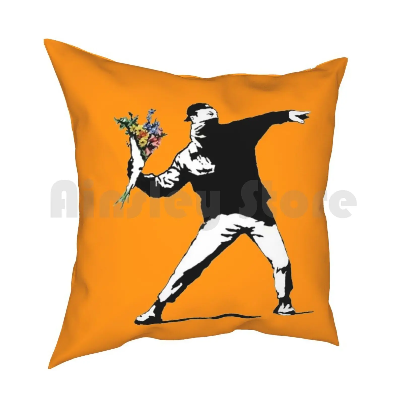 Banksy Flowers Pillow Case Printed Home Soft Throw Pillow Dismaland Banksy Peace Graffiti Street Artist World Peace