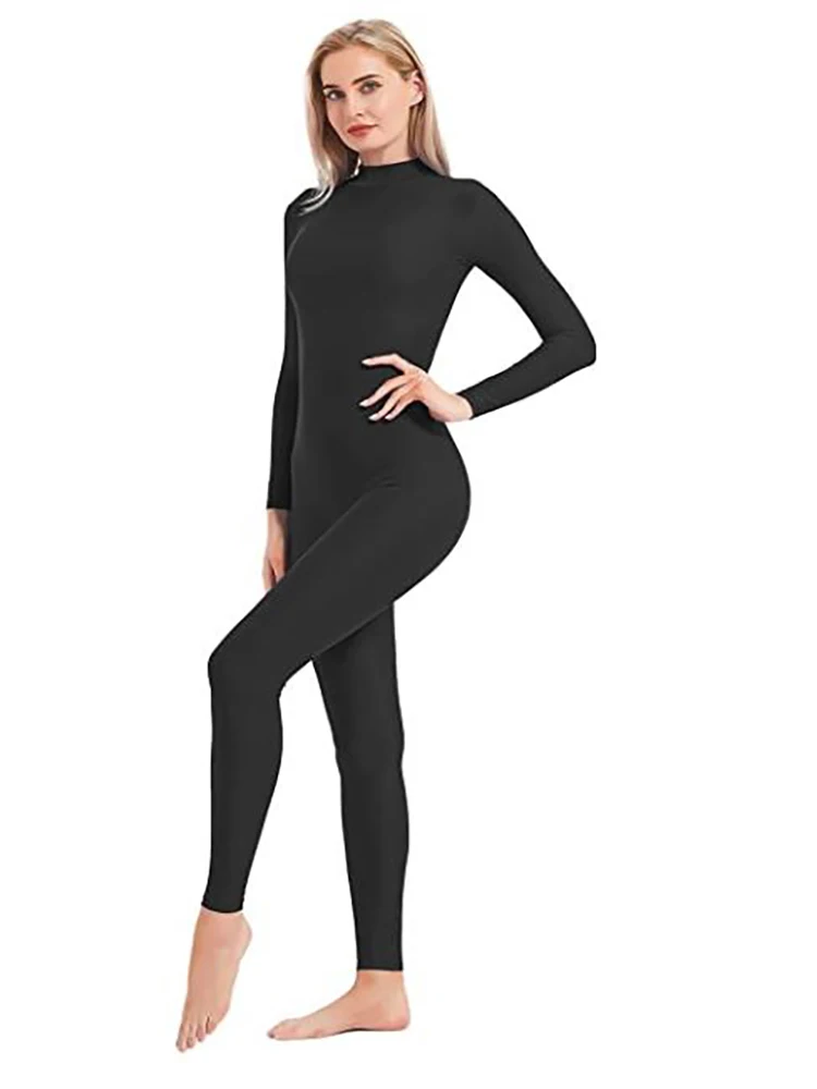 Speerise Adult High Neck Zip One Piece Unitard Full Body Leotard Unisex Long Sleeve Yoga Unitard Bodysuit Women Catsuit