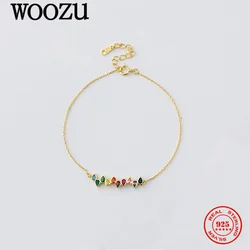 WOOZU Real 925 Sterling Silver Romantic Rainbow Zircon Water Drop Link Chain Bracelets For Women Party Fashion Rock Jewelry Gift