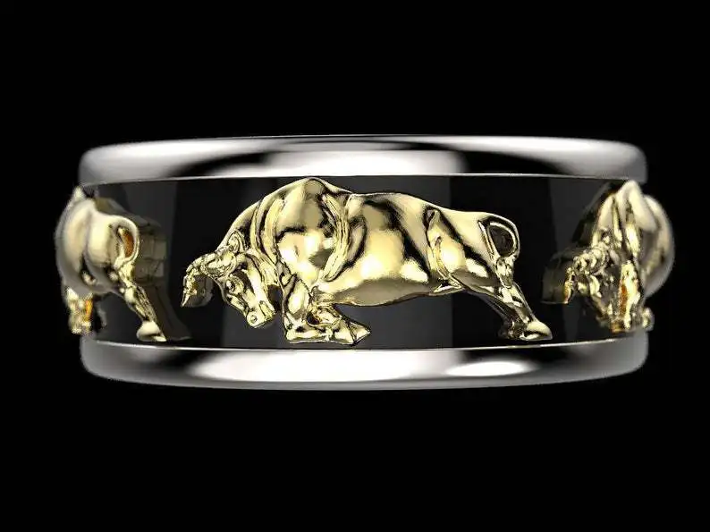 RICKI Ethnic Punk Vintage Bull Head Ring Men Gothic Personality Two-tone Bullfighting Animals Rings for Women Jewelry PJ103