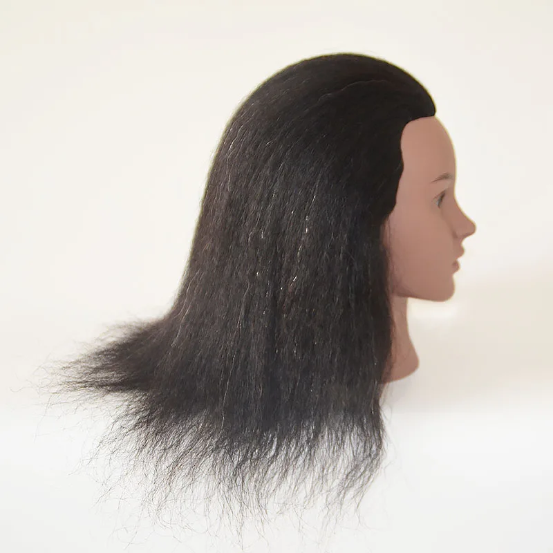 Tocado profesional Afro para peluquero, cabeza de Maniquí de pelo negro de 14 pulgadas, trenza de rizo, pintura, tinte de muñeca, 100% pelo Real