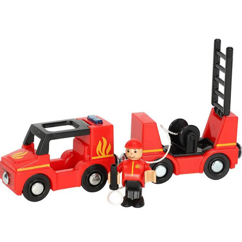 Fire Truck Magnetic Train Car Ambulance Police Car Toy Fit Brio Wooden Train Track Railway Toys For Children