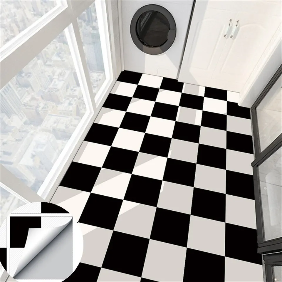 30x30cmx4pcs Black White PVC Floor Sticker For Kitchen Bathroom Decoration Wallpaper Waterproof DIY Wall Ground Decal Home Decor