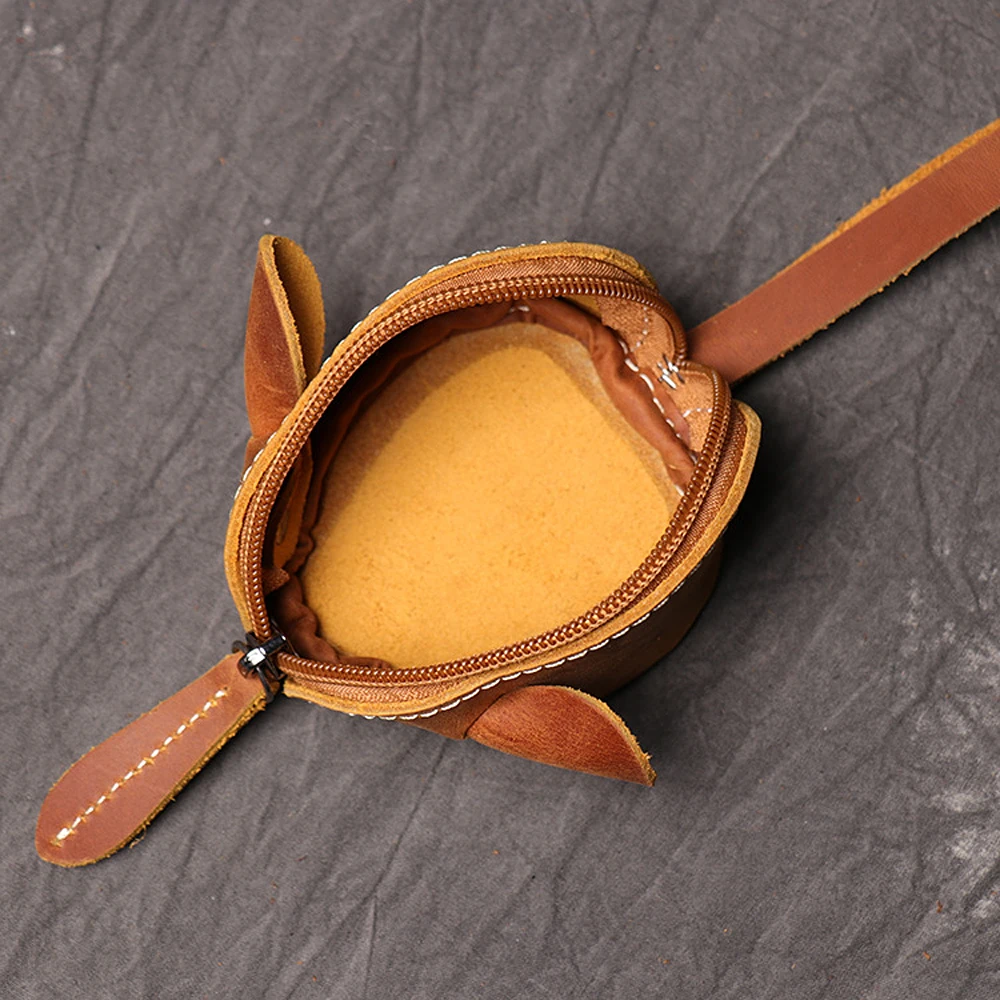 Monedero de cuero hecho a mano de lujo para niños, cartera portátil para llaves, bolso para auriculares, lindo monedero de rata de dibujos animados,