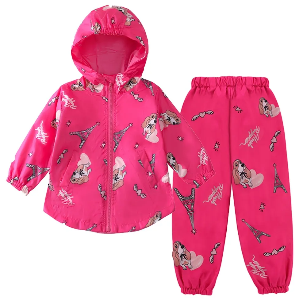 2024 New Raincoat+Pants Suits Toddler Girls Clothing Sport Boys Autumn Long Sleeve Tracksuits Waterproof Costume 2 5 7 8 Years