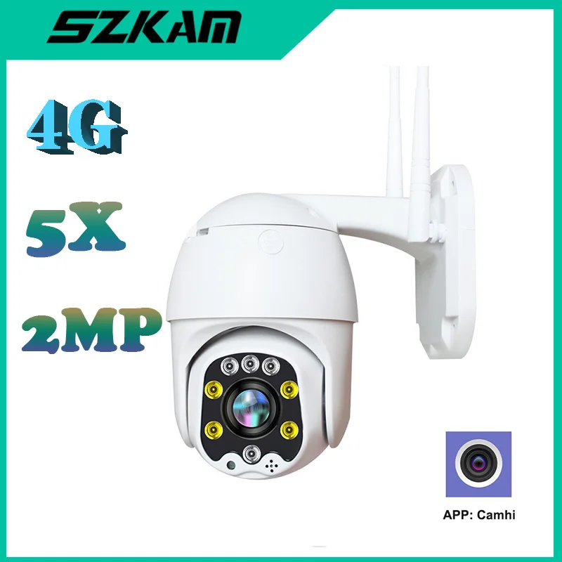 PTZ 4G SIM Card Camera 1080P 5X Zoom Auto Focus Fixed Lens Outdoor 8pcs Led IR 30m Two Way Audio CCTV Surveillance APP Remote