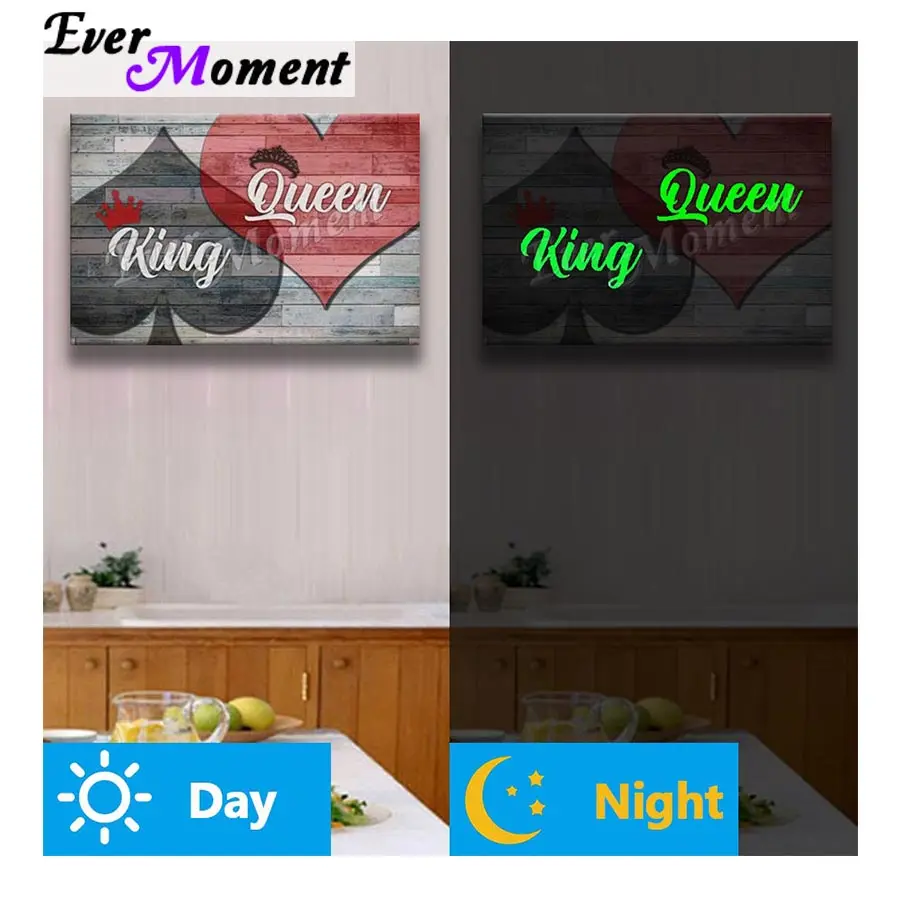 

Ever Moment Diamond Painting Luminous Heart King Queen Paint By Diamond Wall Art Decoration Glowing Embroidery Gift N009