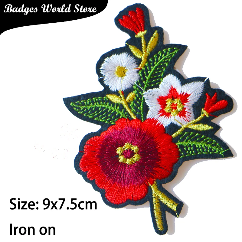 1 PCS Rose Plum Blossom Embroidered Iron on Patches for Clothing DIY Stripes Sticker Custom Flowers Badges on the Backpack