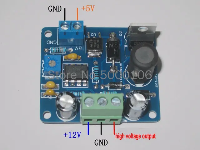 Glow Tube DC Boost Circuit, MC34063 Scheme, 12V Input, High Current, with 5V Output