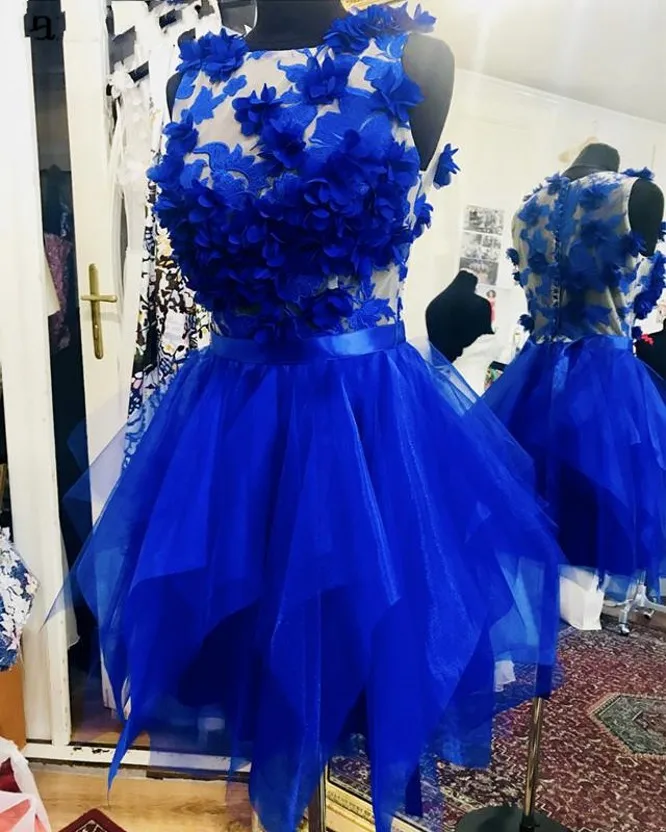 Short Cocktail Dresses 2025 Royal Blue Handmade Flowers Organza Ruffles Prom Party Formal Dress Robe DE Soriee