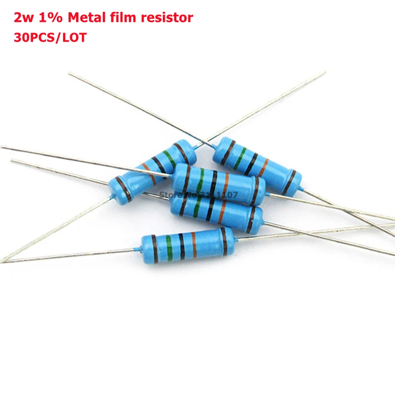 

30PCS/LOT 2W Metal Film Resistor 1% error 2w 200R 200 ohm DIP Color Ring Resistance