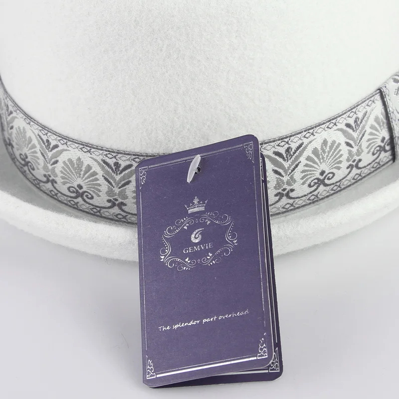 GEMVIE-Chapéu de porco unissexo para homens e mulheres, chapéu alto branco e preto, Fedora feminino, jogador liso cavalheiro, 100% lã
