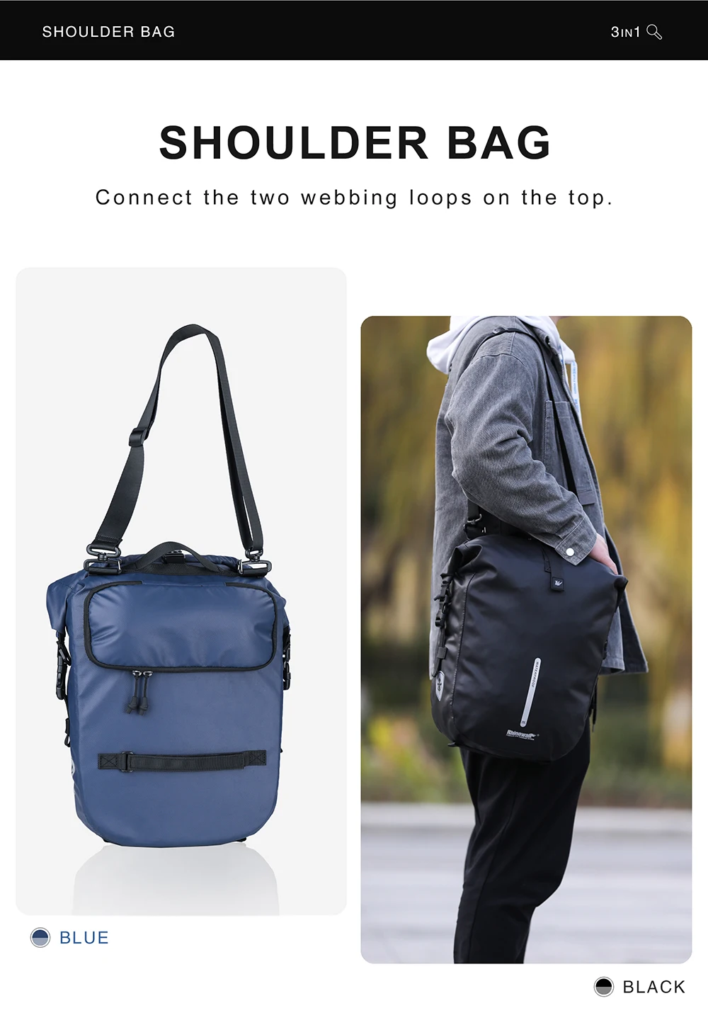 Rhinowalk Waterproof Bike Pannier Backpack 20L Trunk Bag Travel Cycling Bag Basket MTB Road Bicycle Rear Rack Tail Bag Accessory