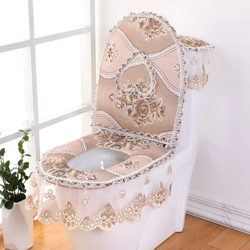 Toilet Pad 3 Pcs/Set Cushion Household Toilet Seat Cover Toilet Toilet Mat Cover Lace Toilet Set for Winter