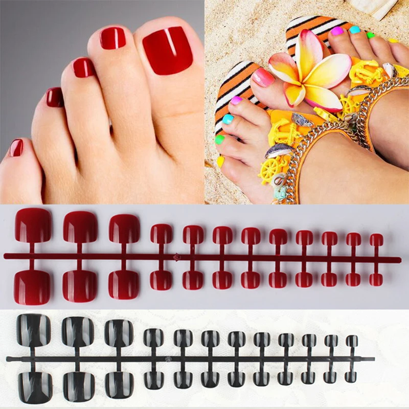 18 Colors Acrylic Full Cover Short Toenails False Nails Fake Nails Square Press on Foot Faux ongle Foot False Nails Art Tips