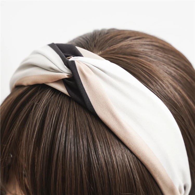 Trendy Summer New Cross Hairband Wide-edge Contrast Color Cloth Knotted Headband For Women Korean Head Hoop Fashion Hair Bands