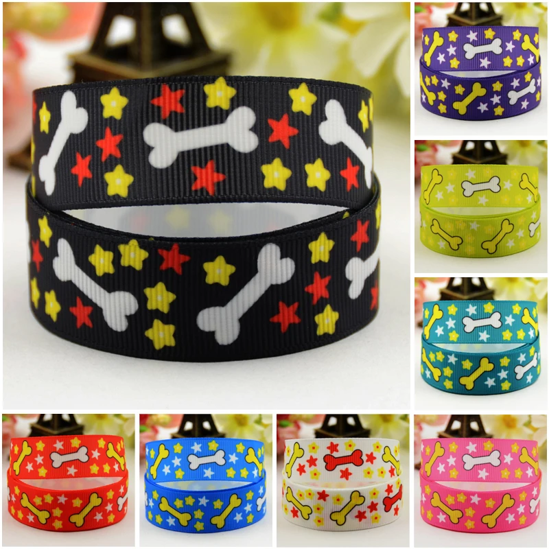 22mm 25mm 38mm 75mm Ruban satin Dog bone Cartoon Character printed Grosgrain Ribbon Hair Accessories party decoration 10 Yards