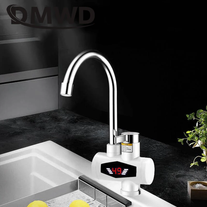 DMWD Instantaneous Electric Heater Faucet LED Temperture Display Kitchen Instant Tankless Boiler Hot Water Heating Tap Shower EU