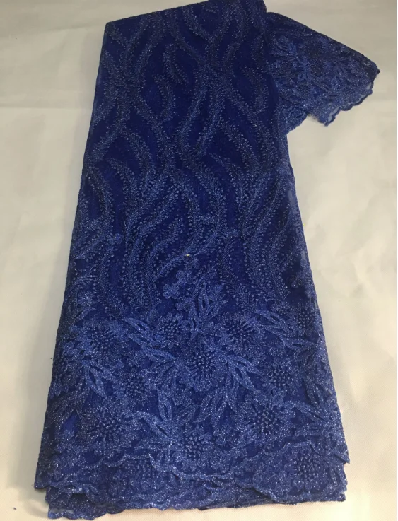 

Blue High Quality Lace Embroidered African Tulle Lace Fabric French Lace Fabric Nigerian Water Soluble Cord Lace with Sequin