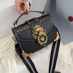 Moda feminina bolsas de luxo meninas crossbody sacos tote mulher de metal cabeça leão marca ombro bolsa mini quadrado saco do mensageiro