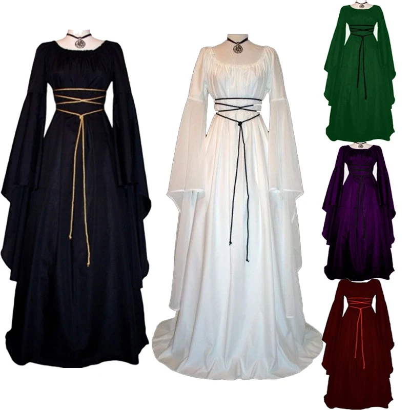 

6 Colors Women Fashion Vintage Style Women Medieval Dress Gothic Dress Floor Length Women Cosplay Dress Retro Long Gown Dress