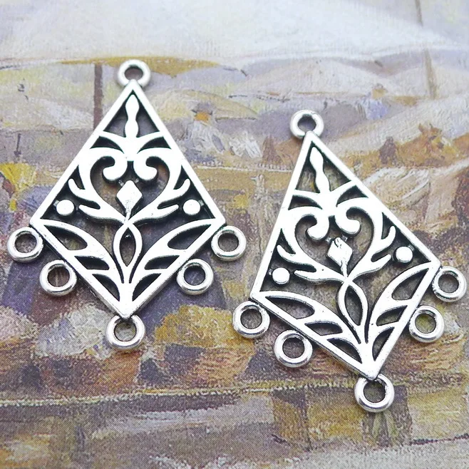 Craft For Jewelry Findings Components 4 Pieces 28x40mm Antique Silver Color Triangle Earring Connector