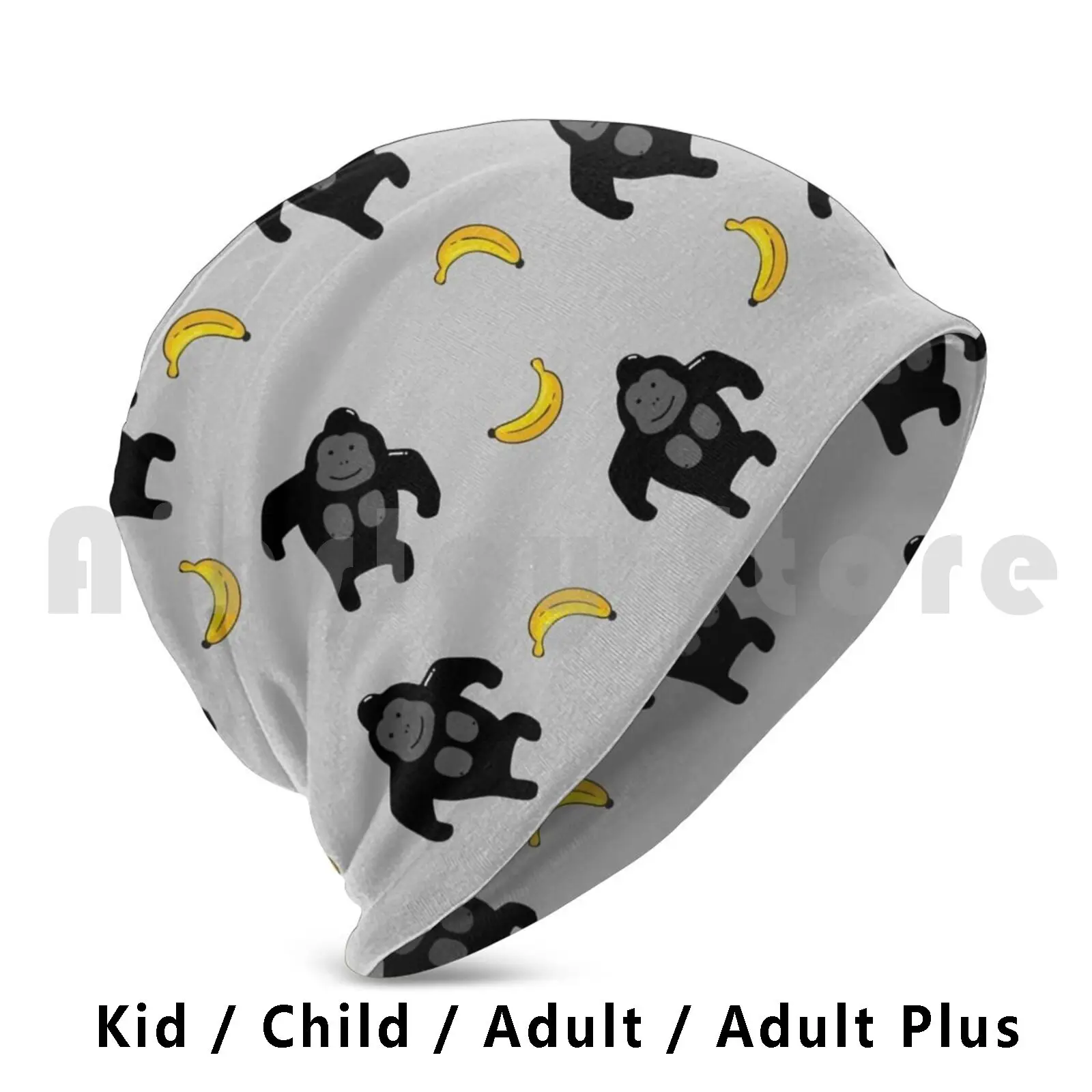 Gorilla Beanies Knit Hat 400 Beanies Print Gorilla Monkey Kawaii Cute Banana Fruit Cartoon Anime Pattern Cool Design